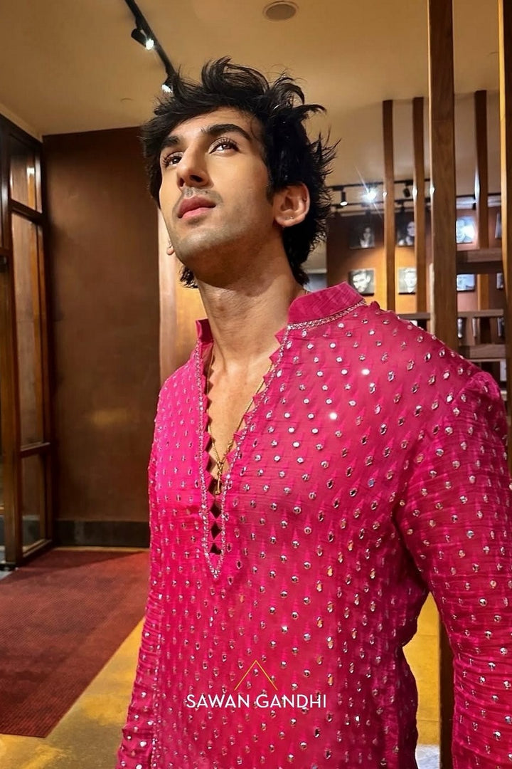 Moses Koul in Hot Pink Patra Work Kurta