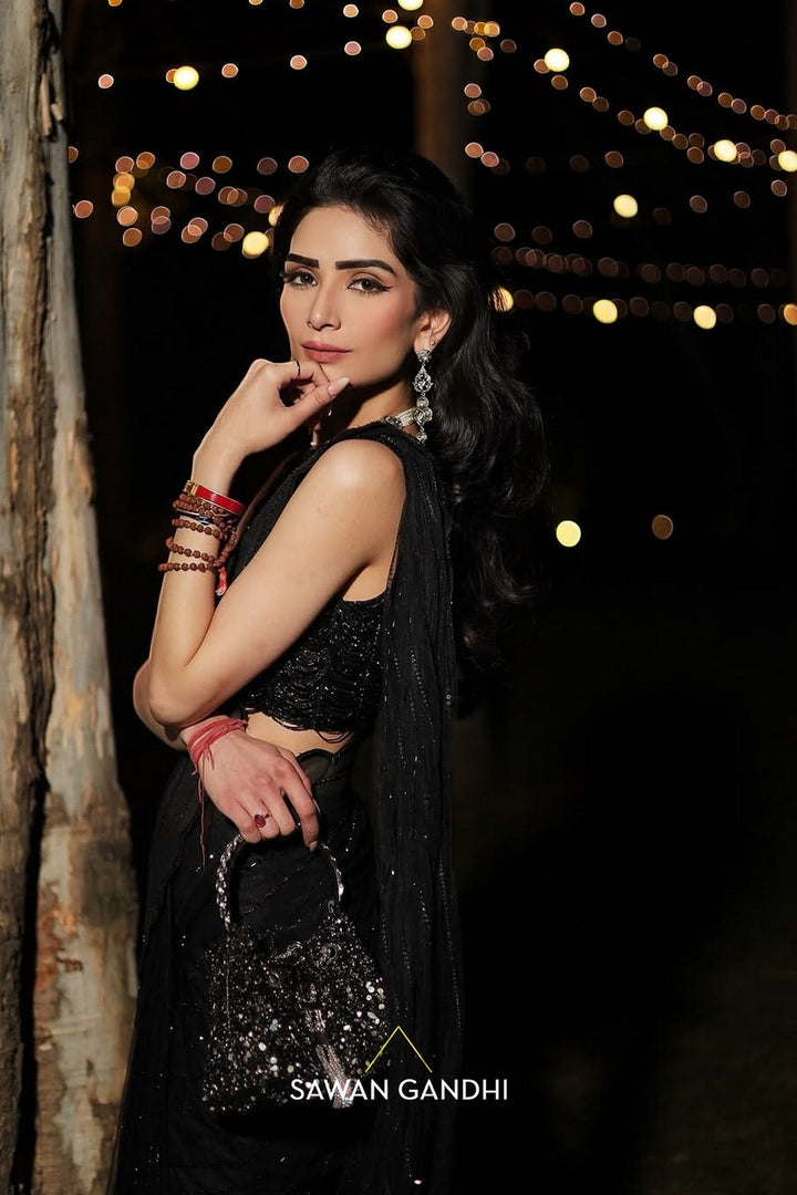 Atisha Pratap Singh in Black crystal saree and blouse