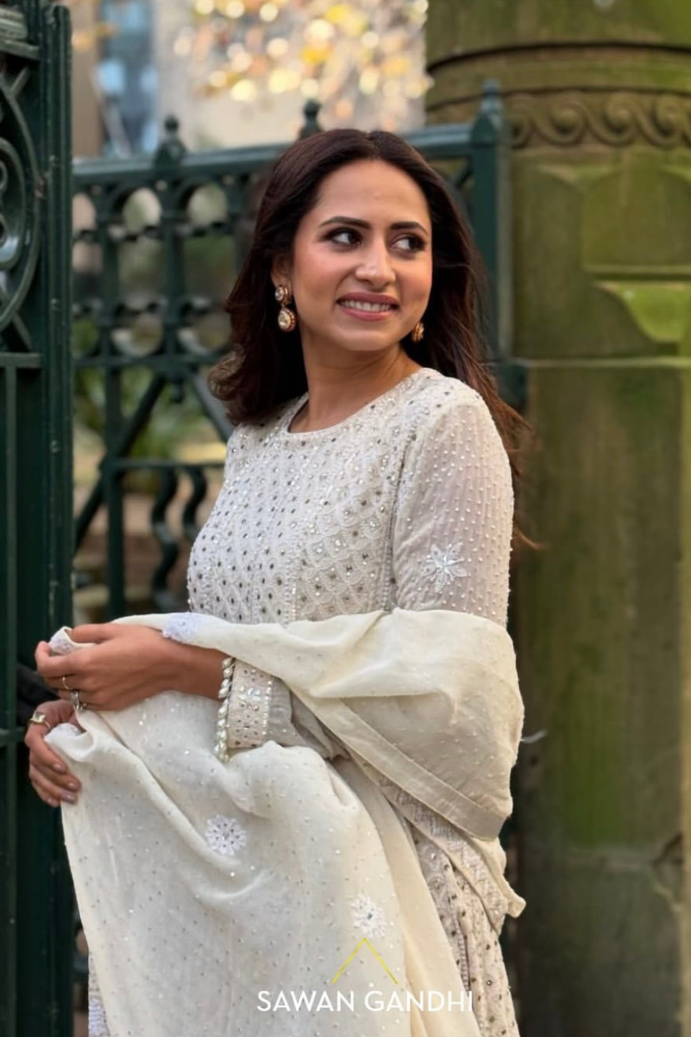 Sargun in Ivory chikankari suit