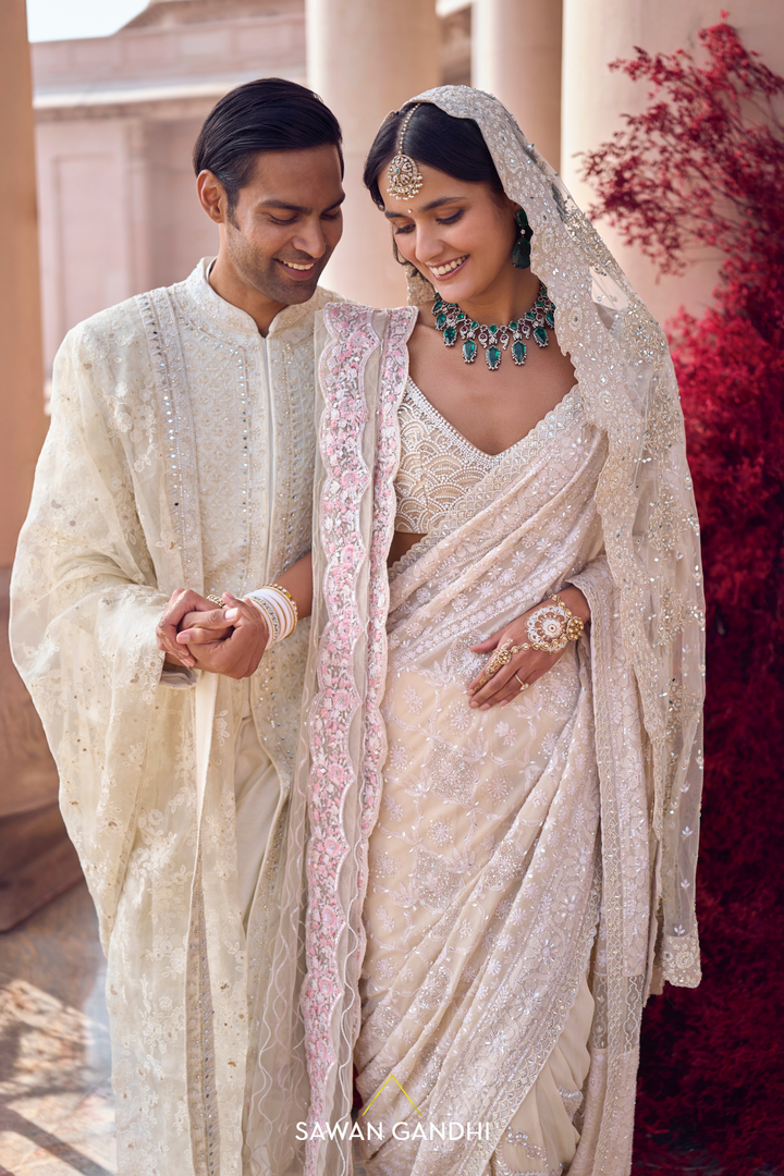 Ivory Chikankari saree