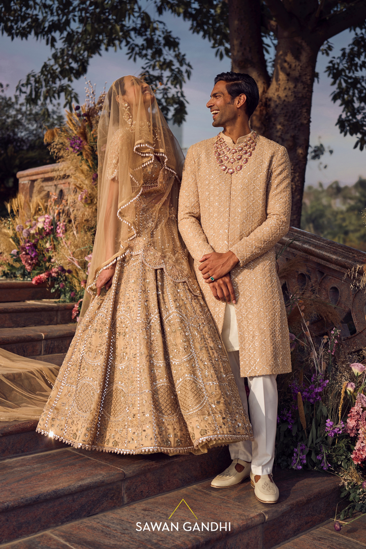 DARK BEIGE FLORAL EMBROIDERED LEHENGA