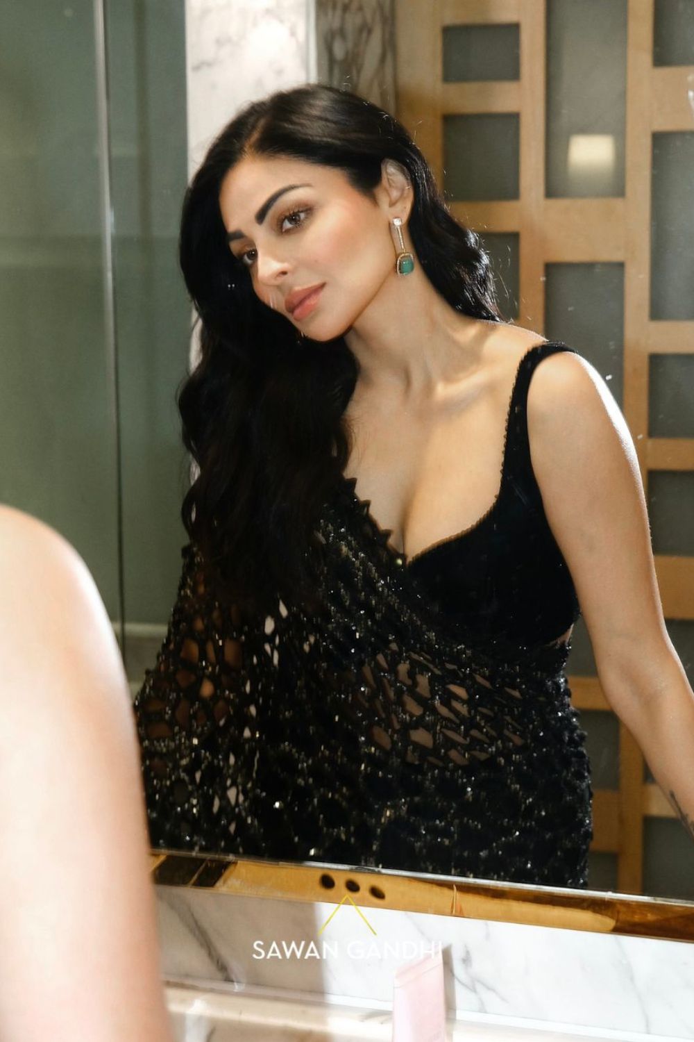 Neeru Bajwa in Black Ombre Cutwork Saree