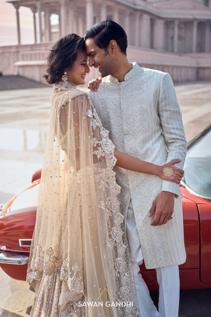 GOLDEN BEIGE MIRROR WORK LEHENGA