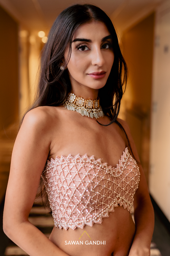 Blush pink pearl detail saree