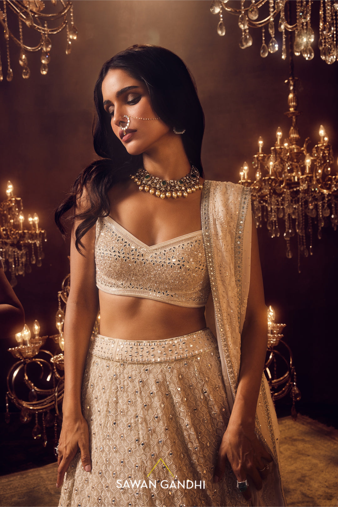 Ivory Ogee lehenga set