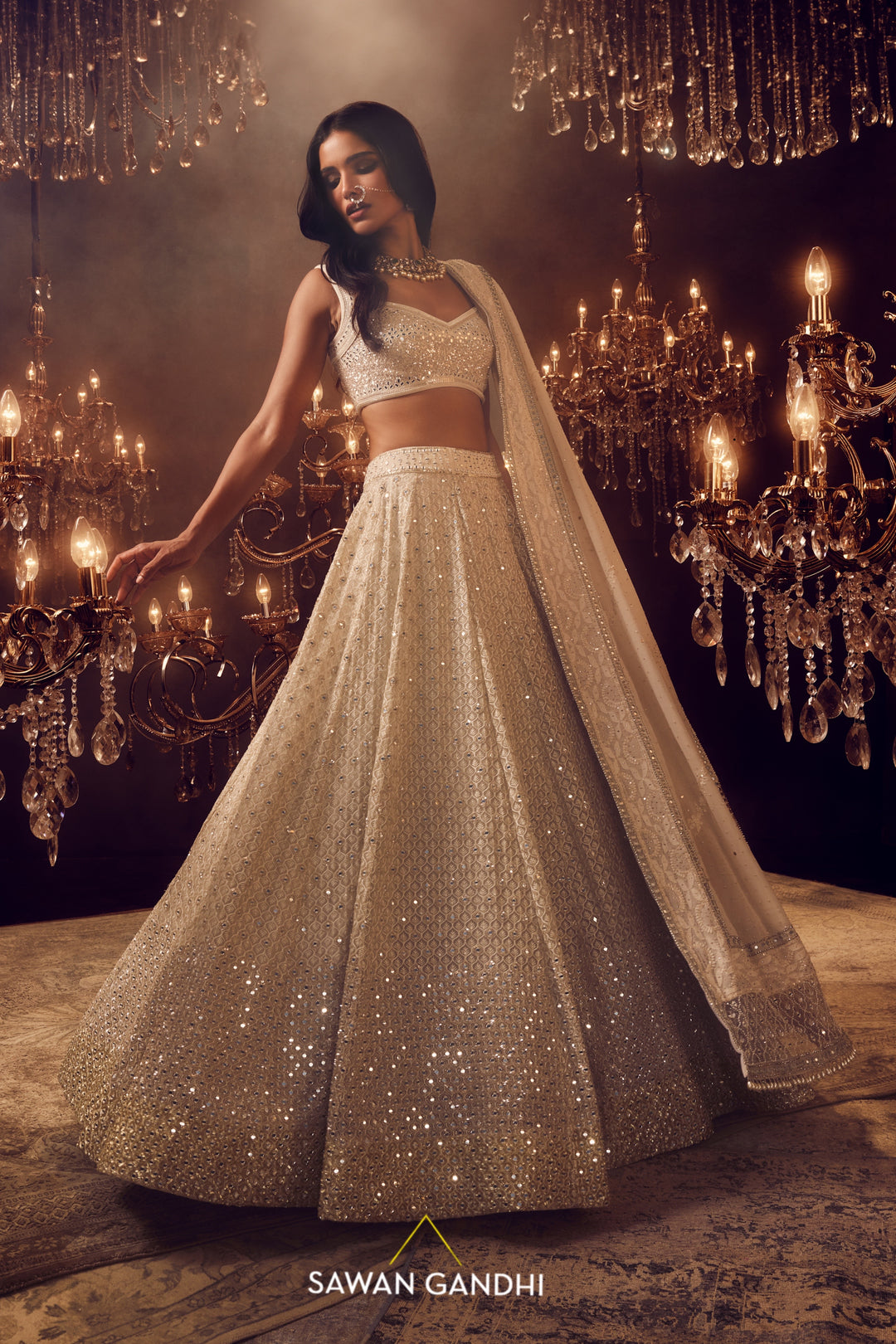 Ivory Ogee lehenga set