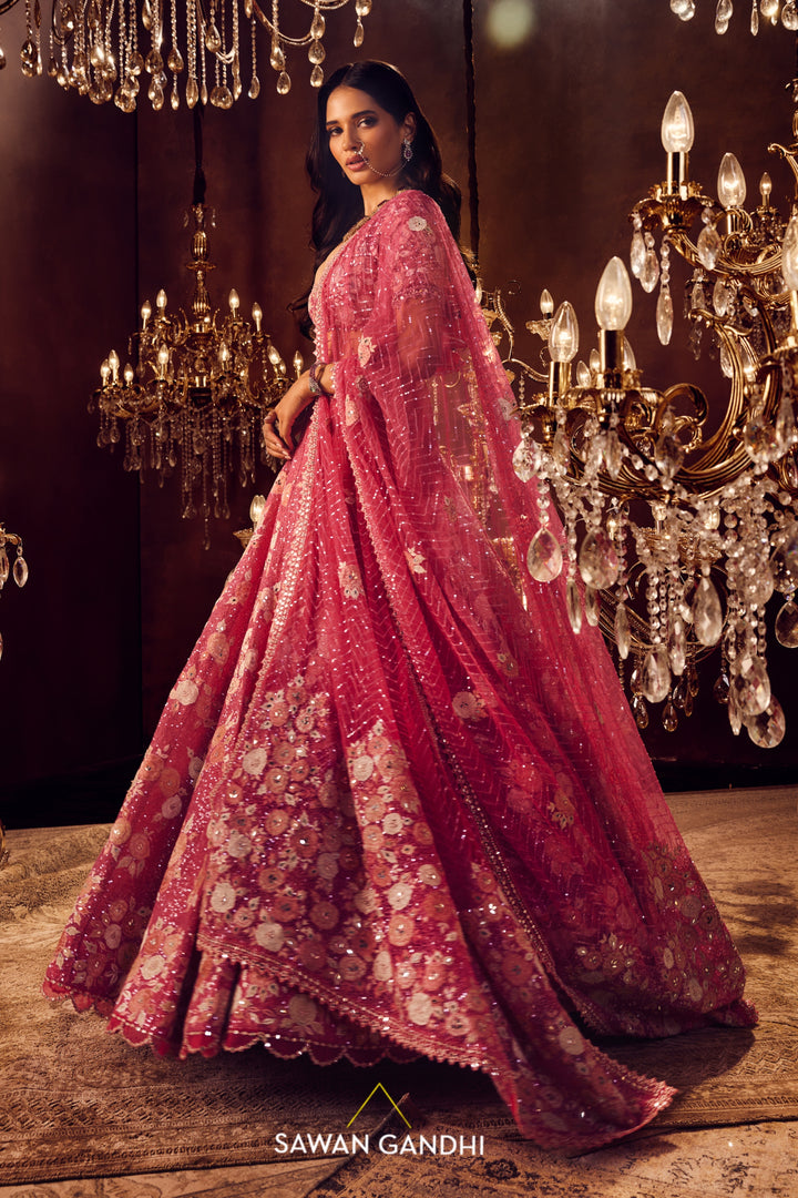 Ruby pink appliqué lehenga set