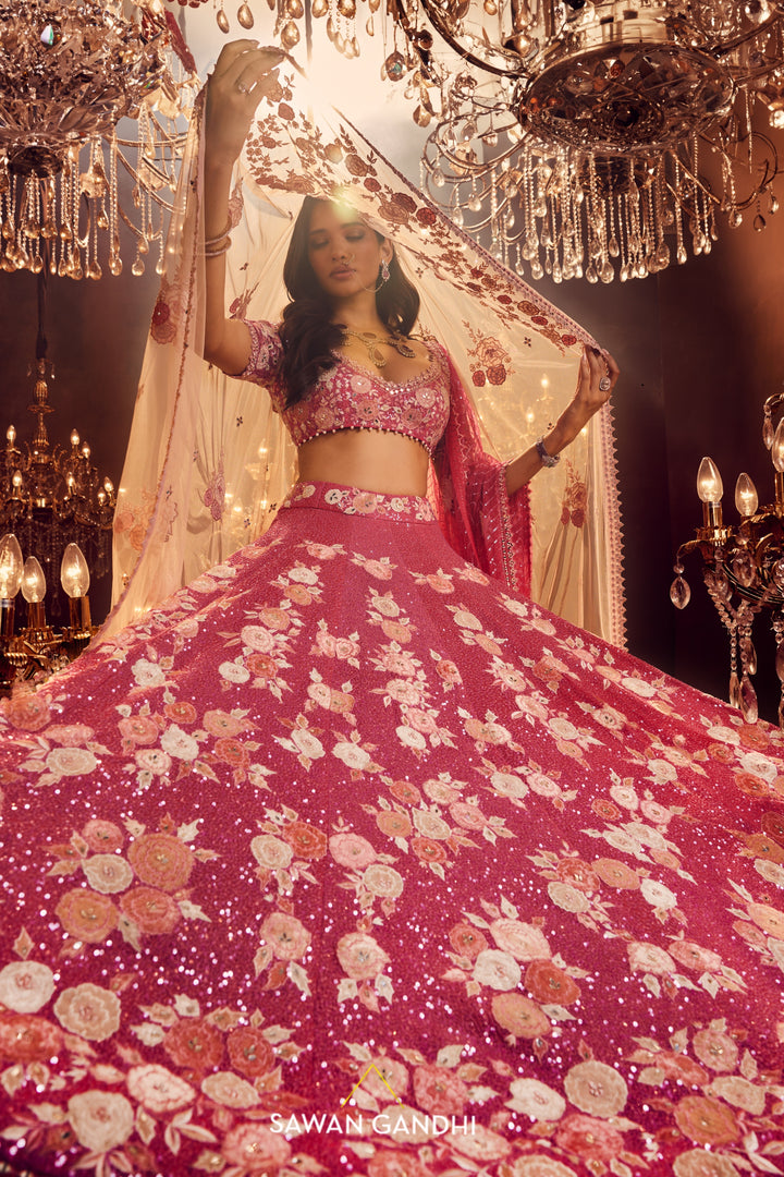 Ruby pink appliqué lehenga set