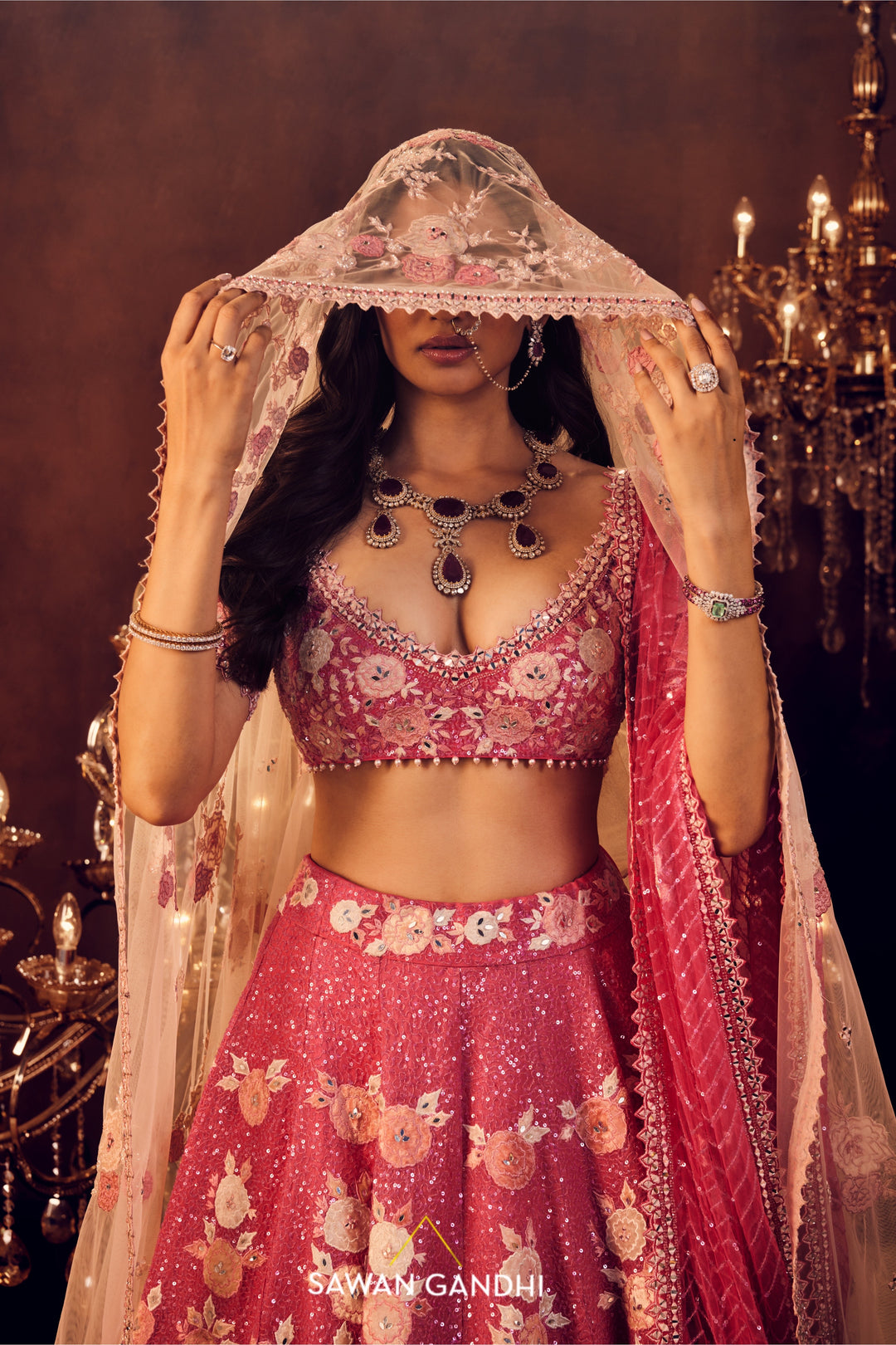 Ruby pink appliqué lehenga set