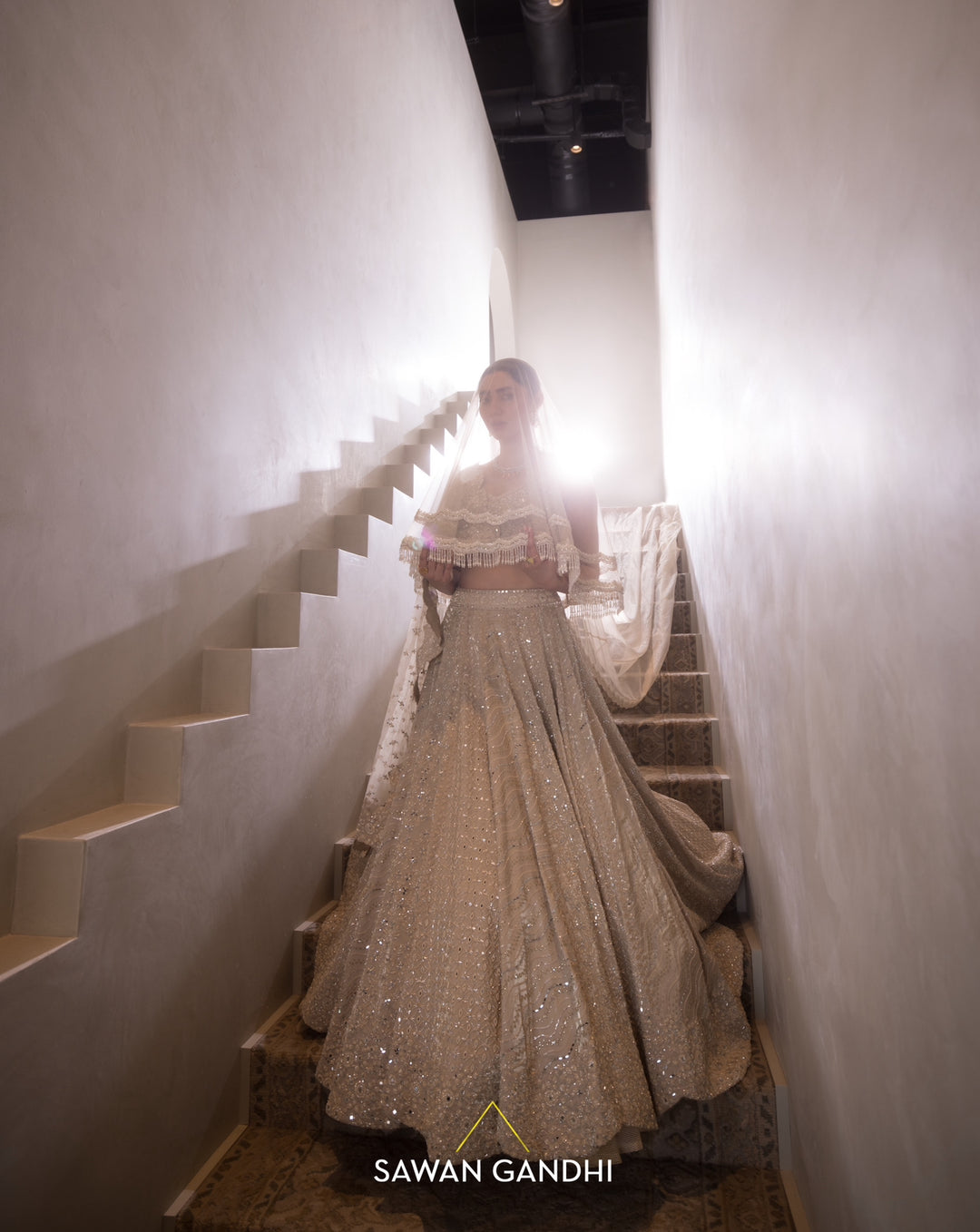 Mahira Khan in Gold beige beadwork lehenga