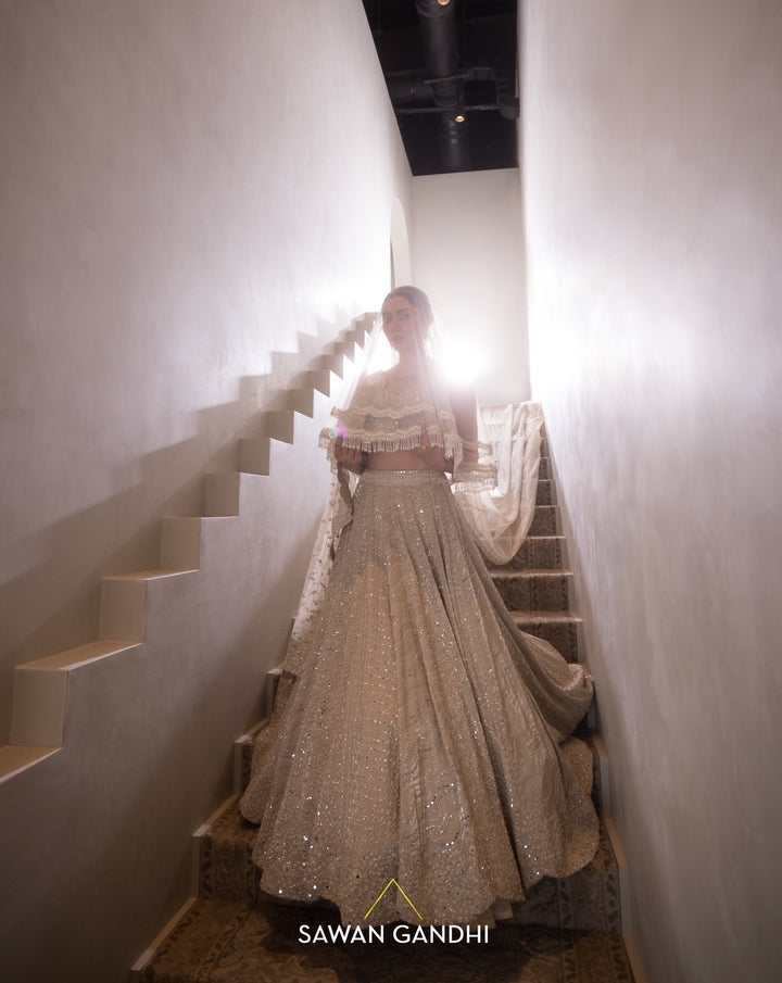 Mahira Khan in Gold beige beadwork lehenga