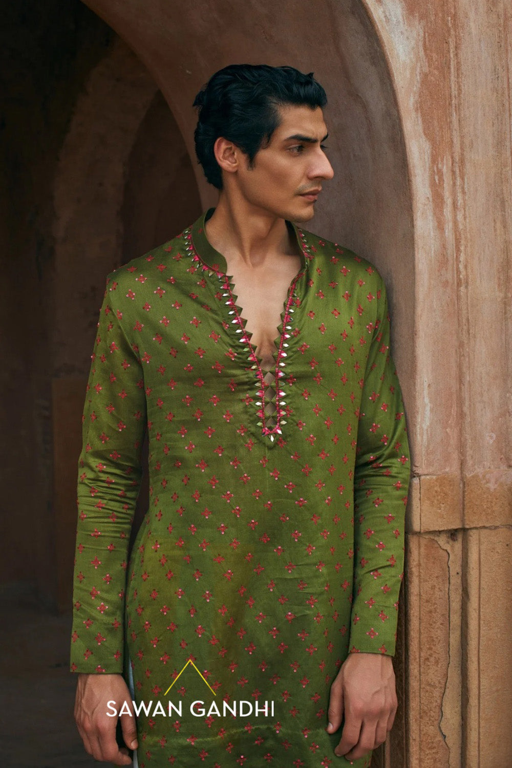 Moss green Bandhani kurta set