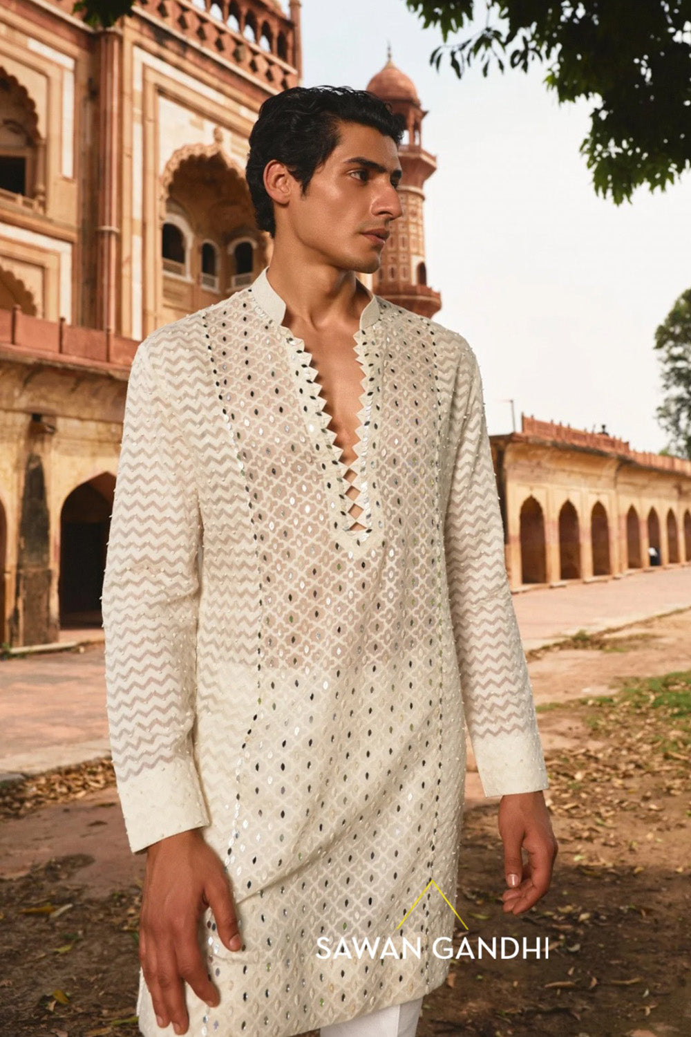 Ivory self detailing kurta set
