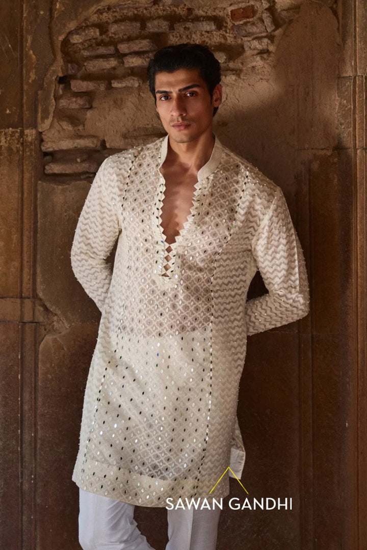 Ivory self detailing kurta set