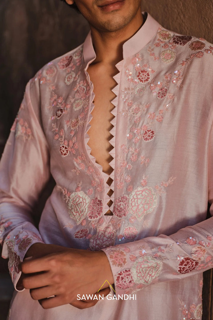 Blush pink floral appliqué kurta set