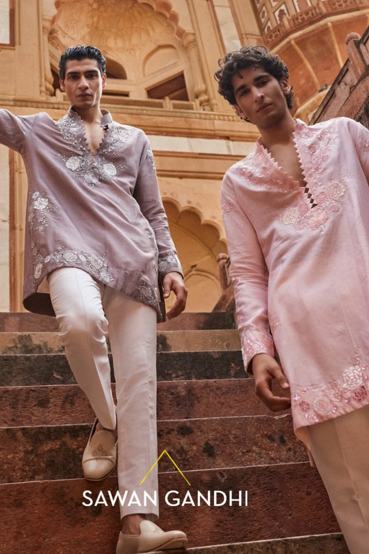 Blush pink floral appliqué kurta set