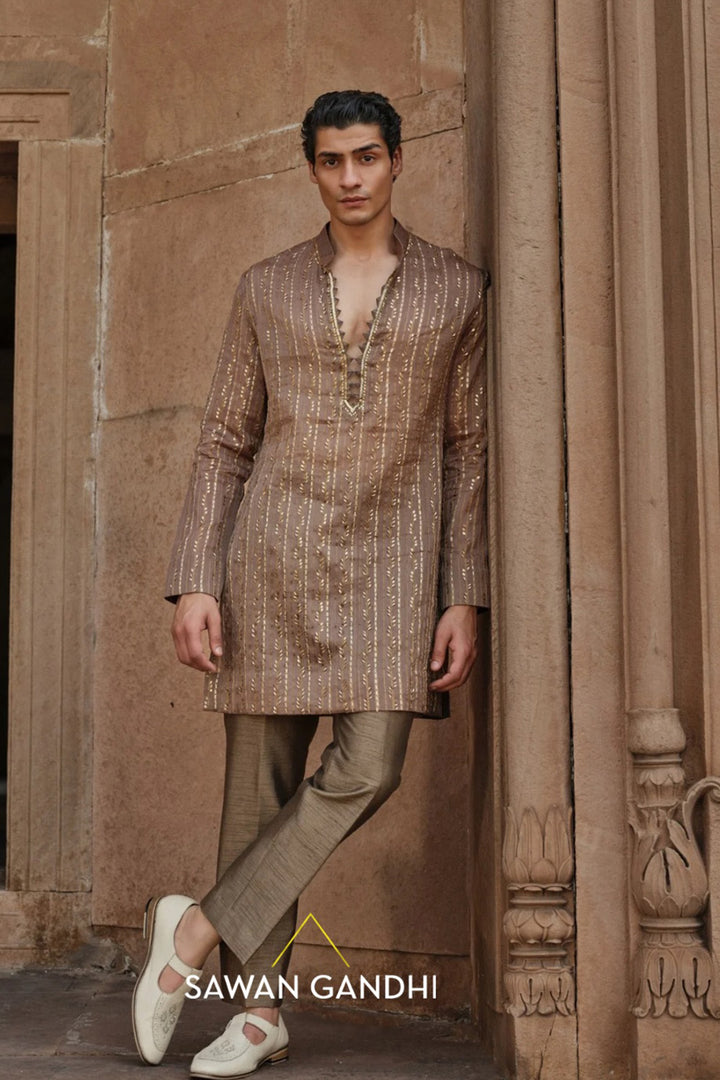 Olive Brown Tissue kurta