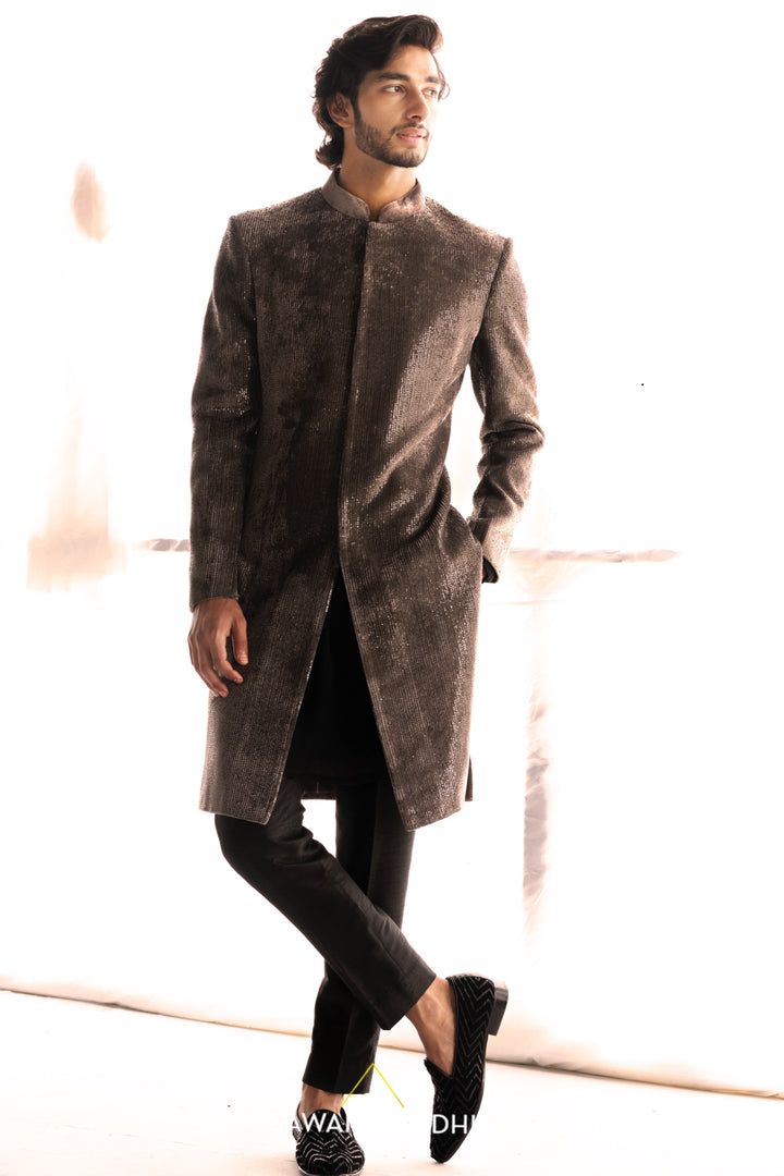 Taupe sequins sherwani
