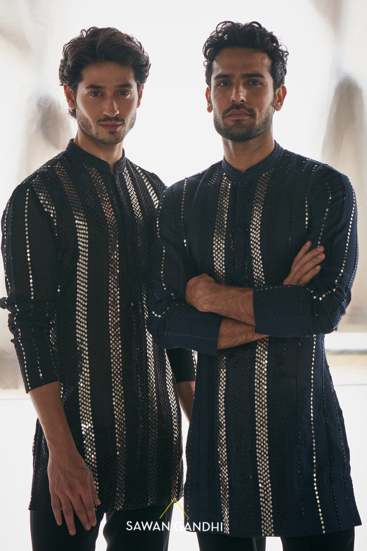 BLUE GHICHA METAL SEQUINS KURTA
