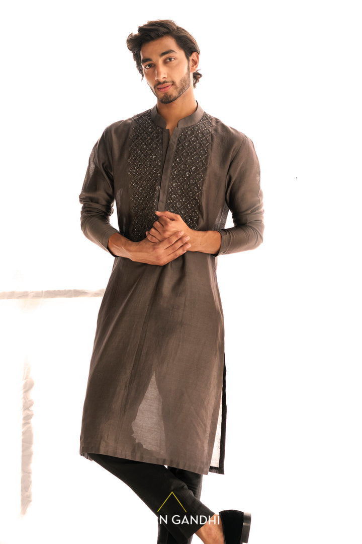 Taupe chikankari kurta