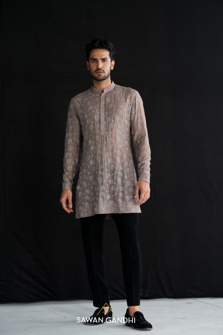 Grey rose cutdana kurta