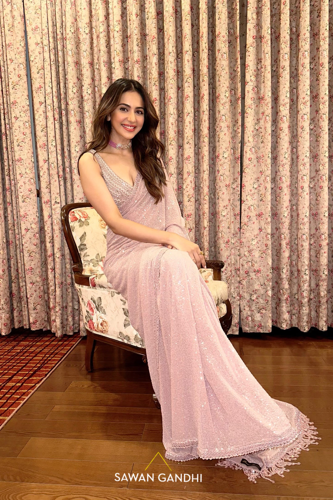 Rakul Preet In Blush pink sequins saree