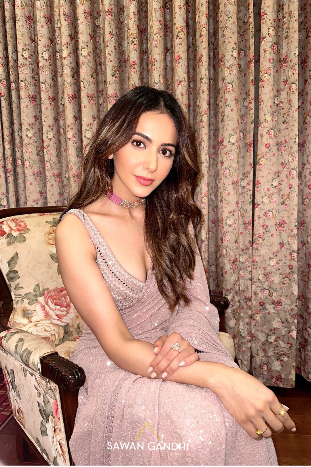 Rakul Preet In Blush pink sequins saree