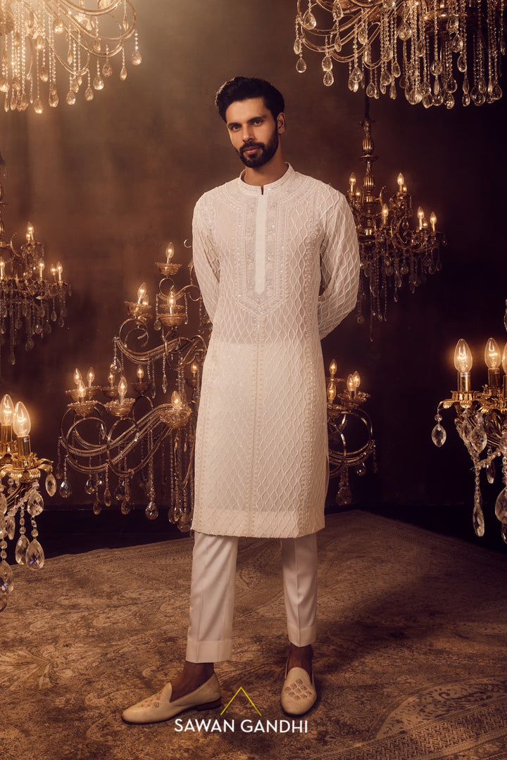 Ivory cutdana waves chikankari kurta
