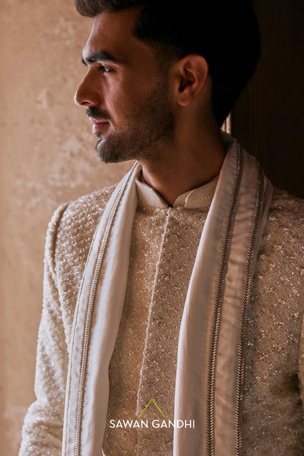 Ivory cutdana and sequin sherwani