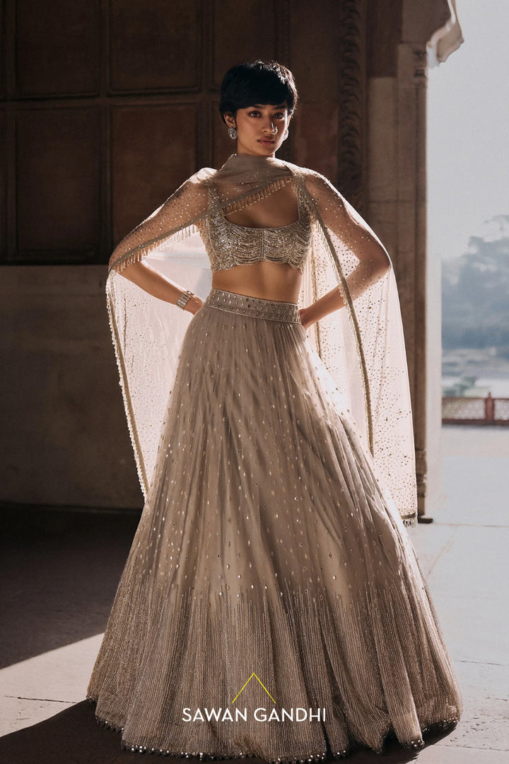 Grey Cutdana And Mirrorwork Lehenga