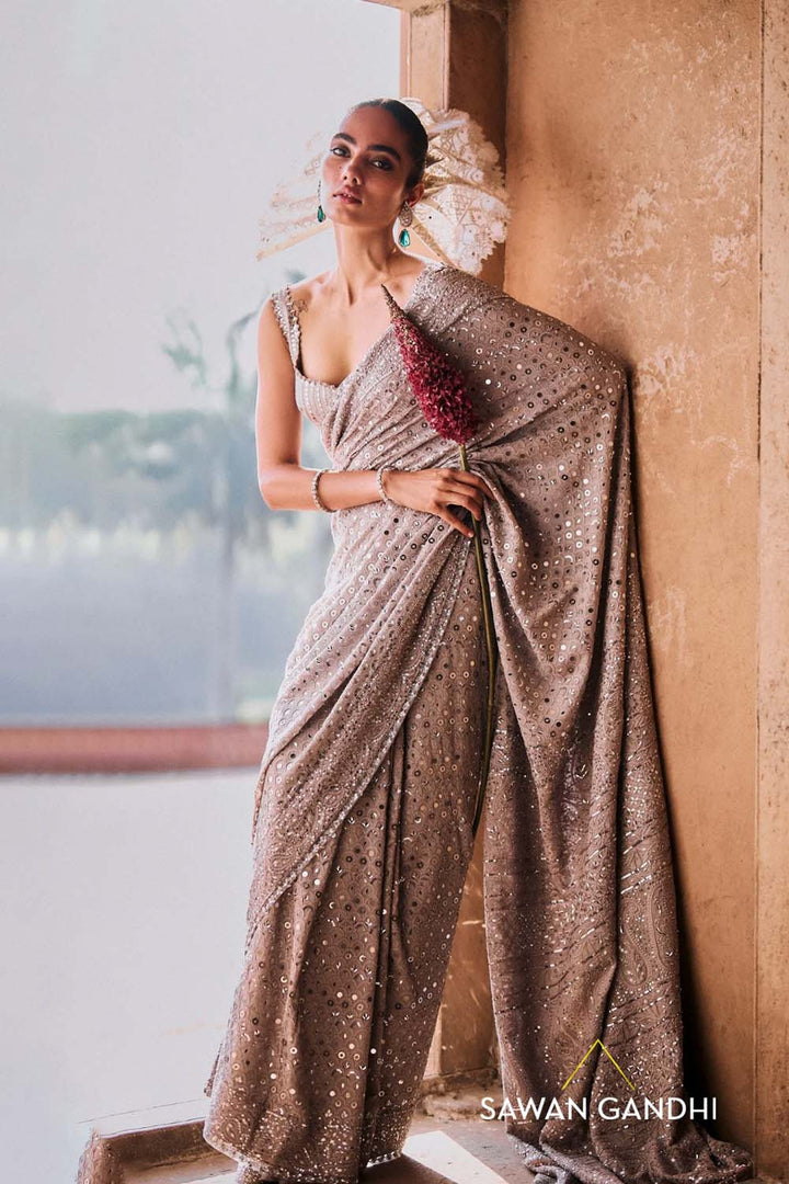 Grey chikankari saree