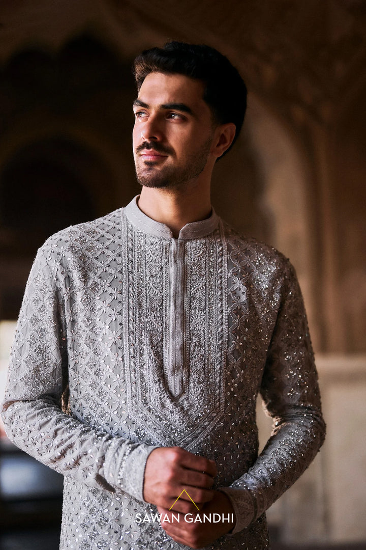 Grey chikankari and sequin kurta
