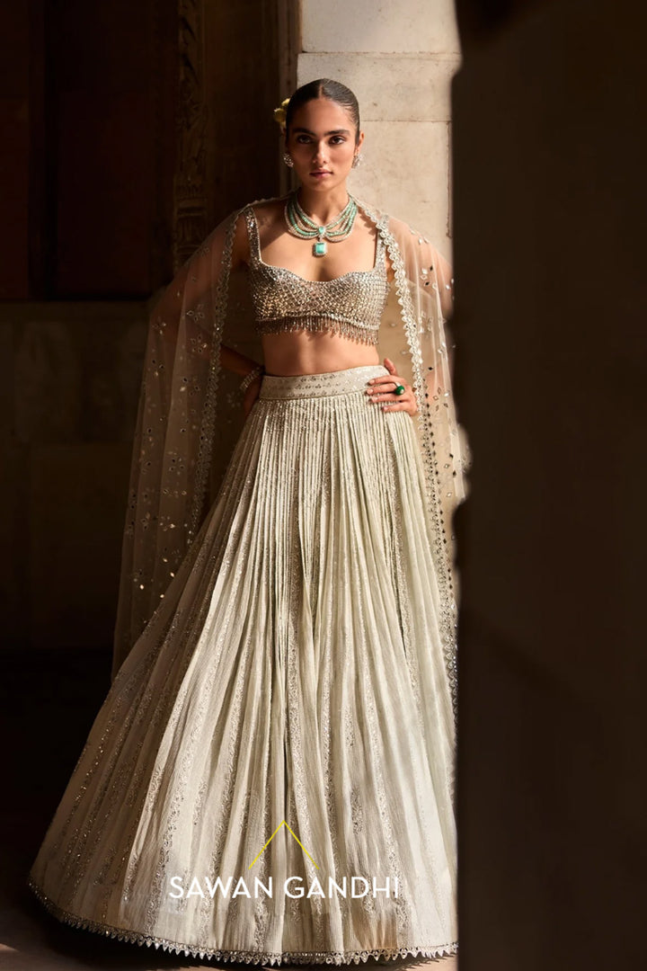 Grey Sequin And Threadwork Vines Lehenga