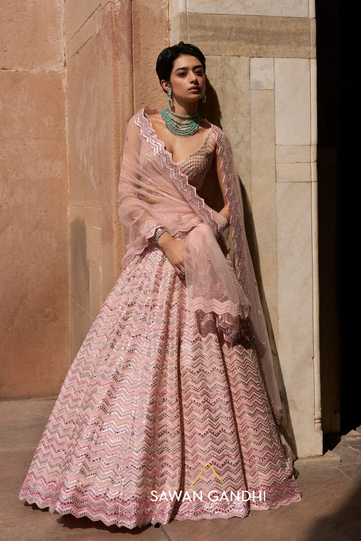 Blush Pink Chevron Lehenga