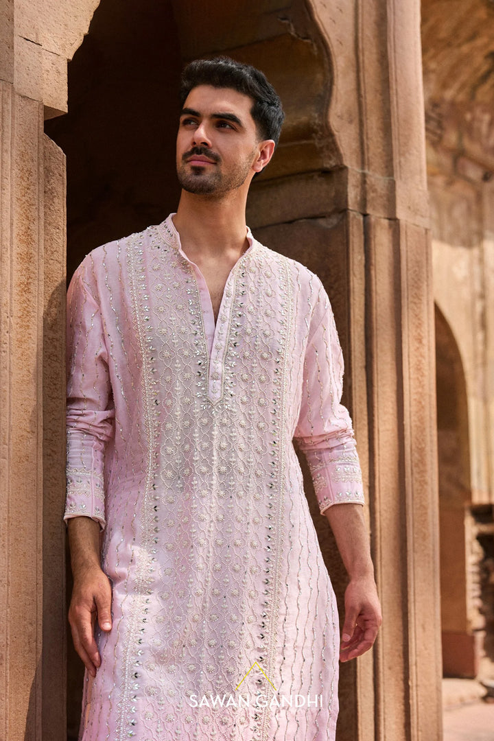 Peach pearl ,cutdana and mirror work kurta