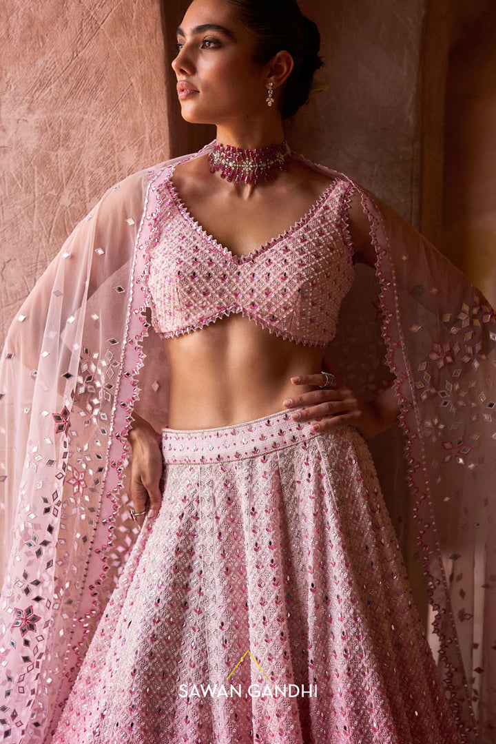 Pink Ombré Mirrorwork Lehenga