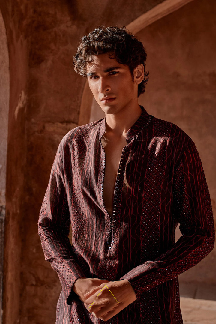 Deep maroon Shiburi kurta set