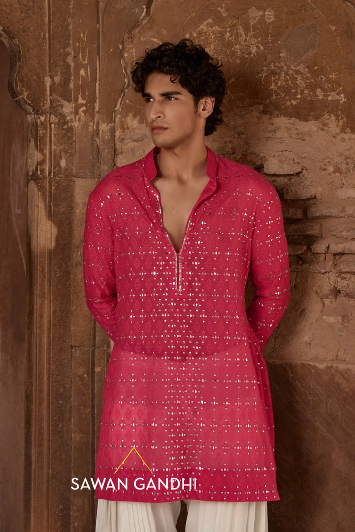 Hot pink mirror kurta set