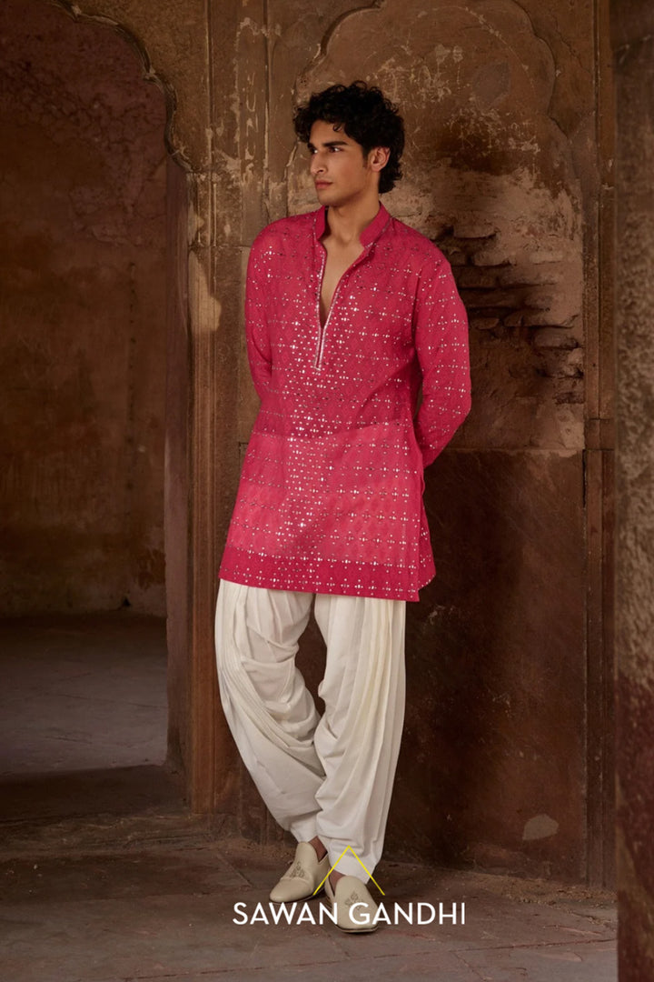 Hot pink mirror kurta set