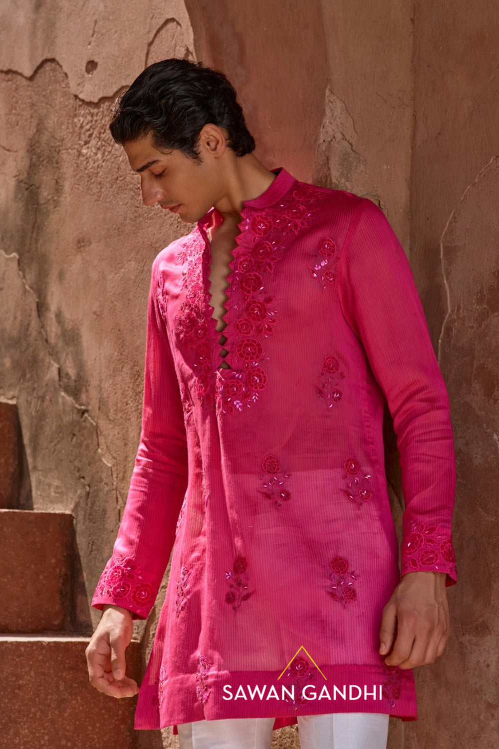Hot pink Appliqué kurta set