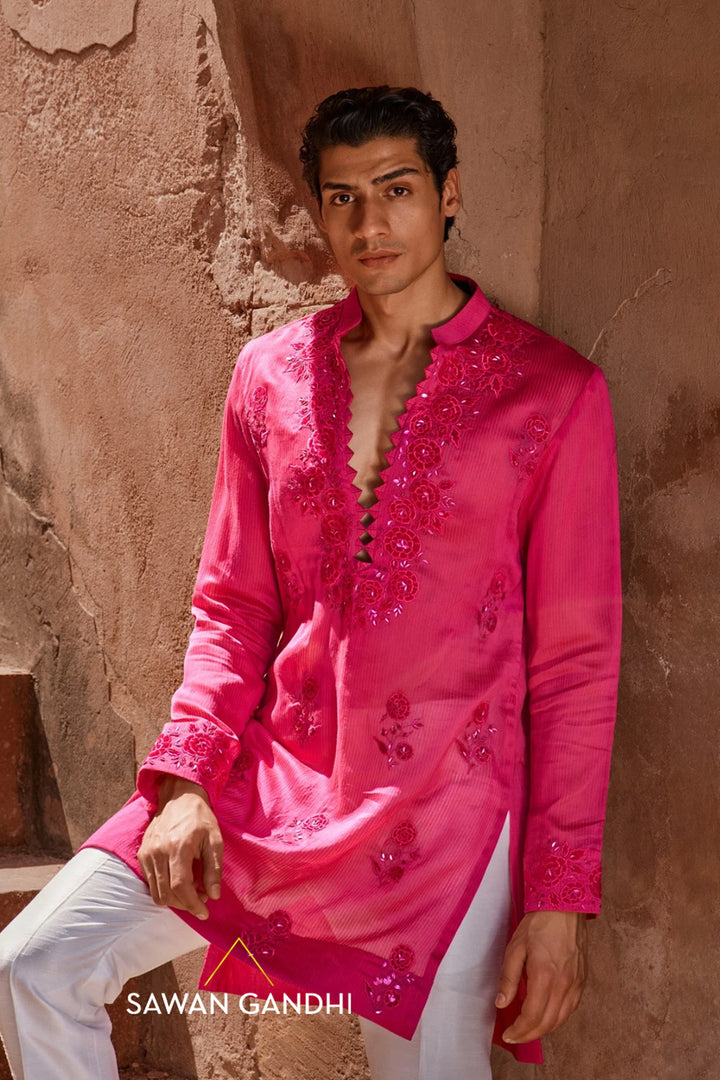 Hot pink Appliqué kurta set