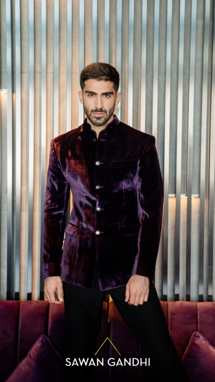 PURPLE BANDHGALA WITH OXIDISED SILVER BUTTONS