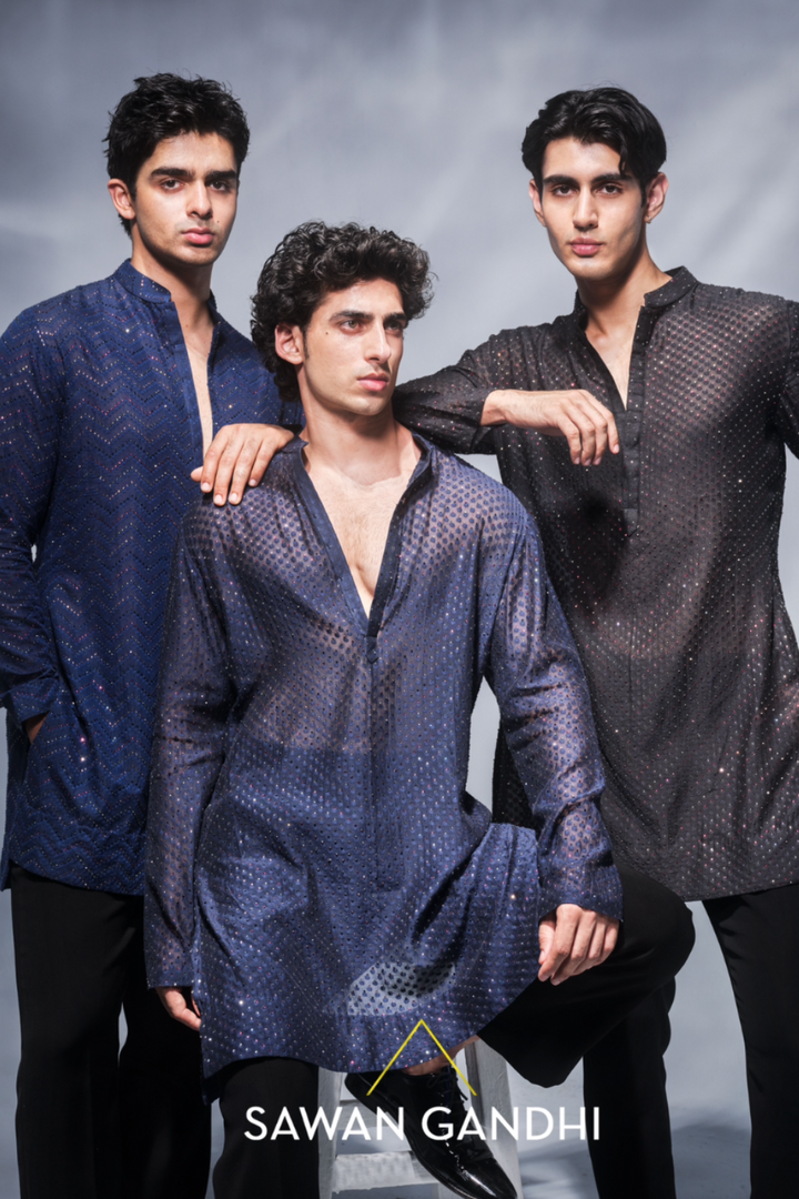 Black multi colour swarovski kurta