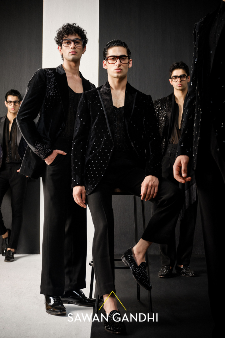 Black rhombus work velvet jacket