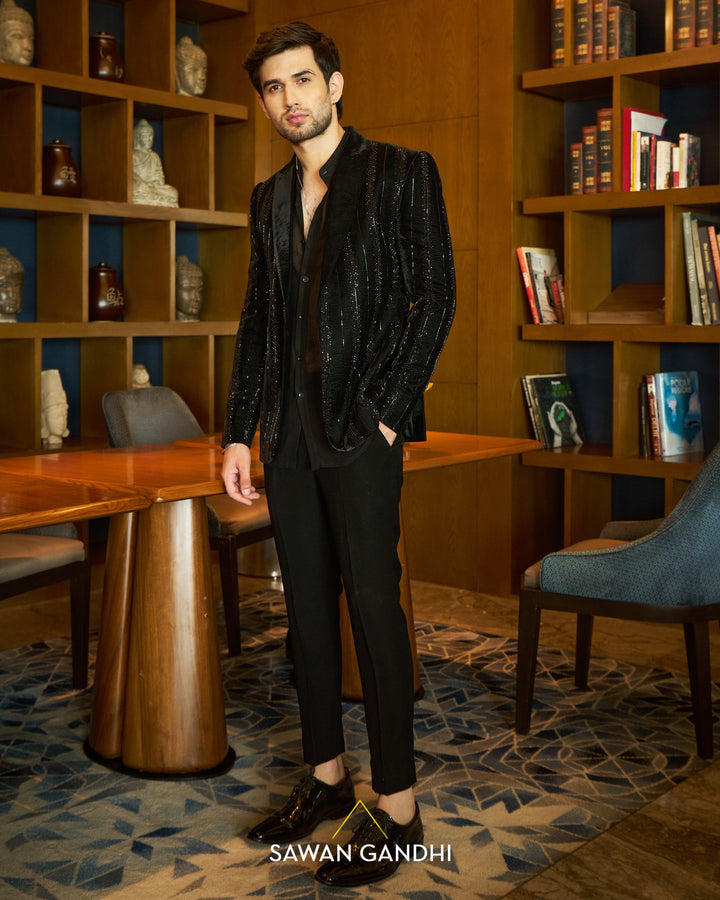 Black velvet swarosvki stripe jacket