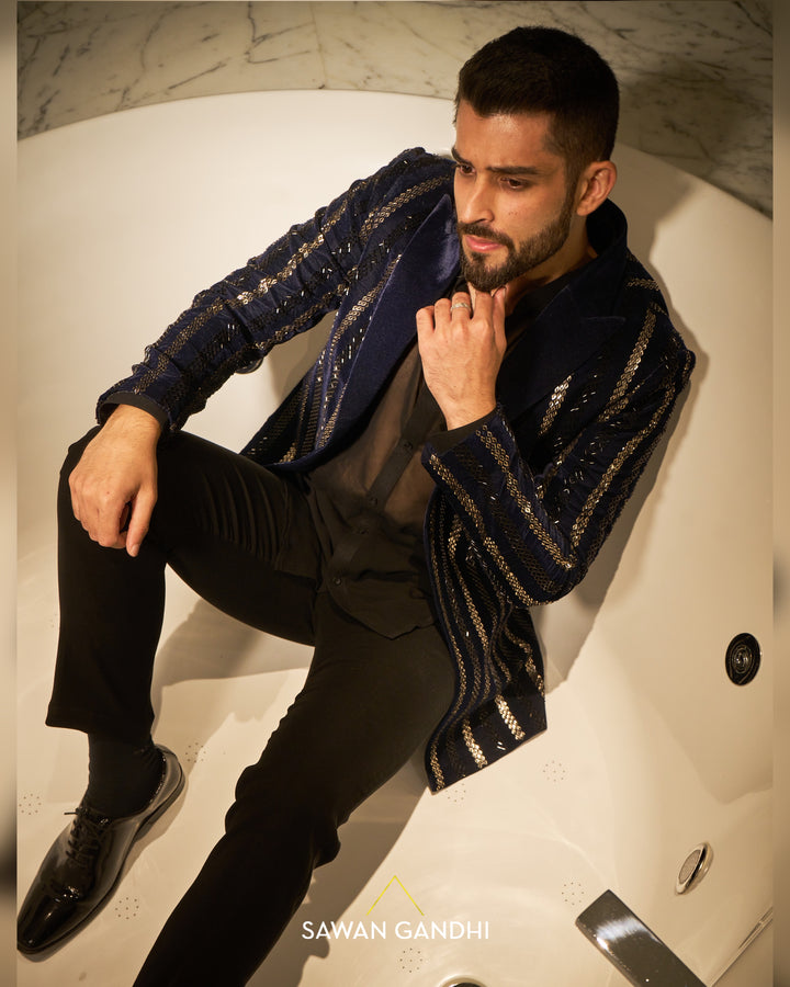 Midnight blue shimmer stripe jacket