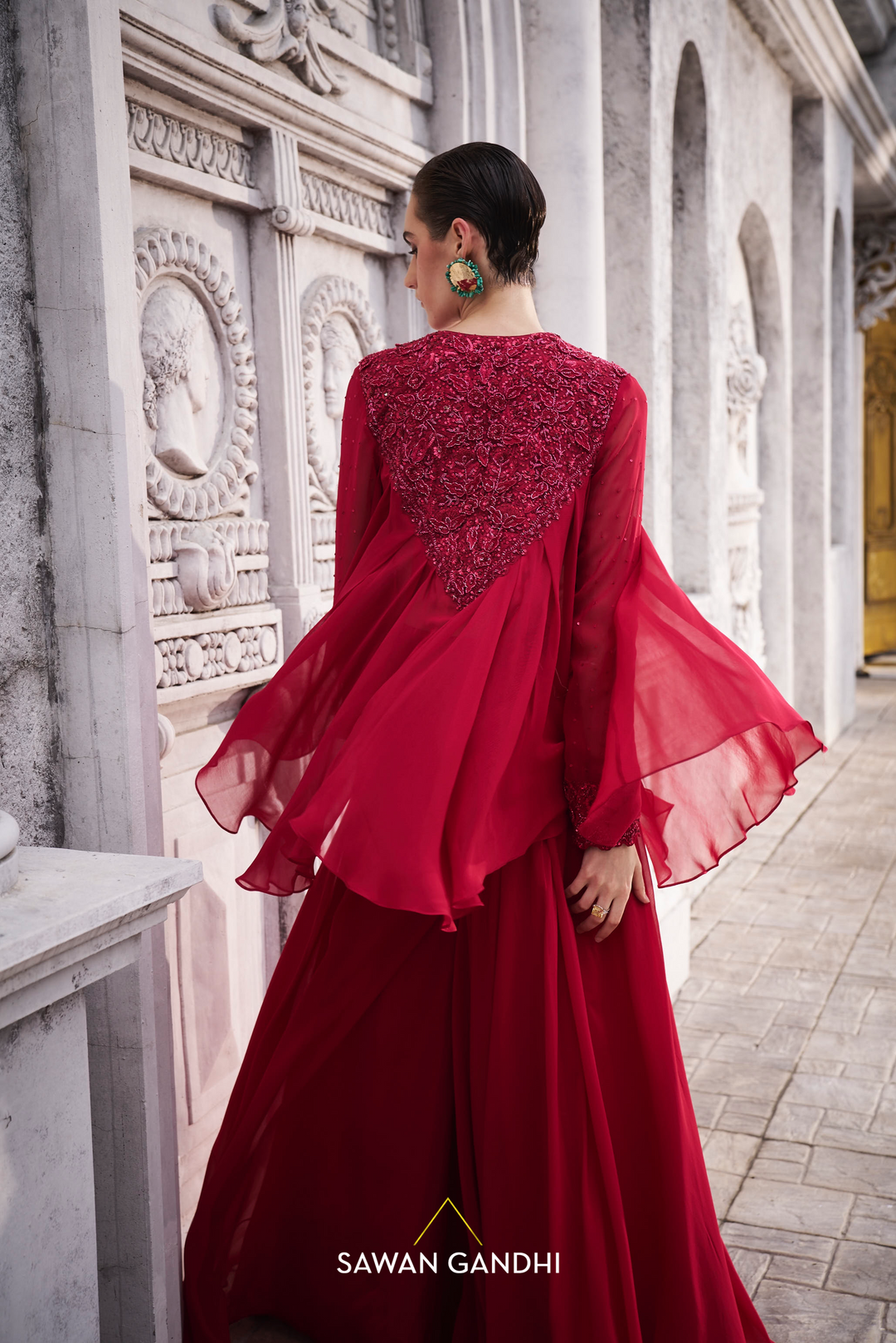 Red appliqué work co-ord set