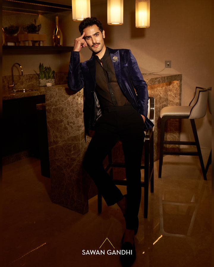 Navy blue velvet jacket
