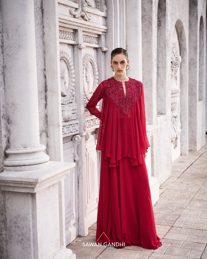 Red appliqué work co-ord set