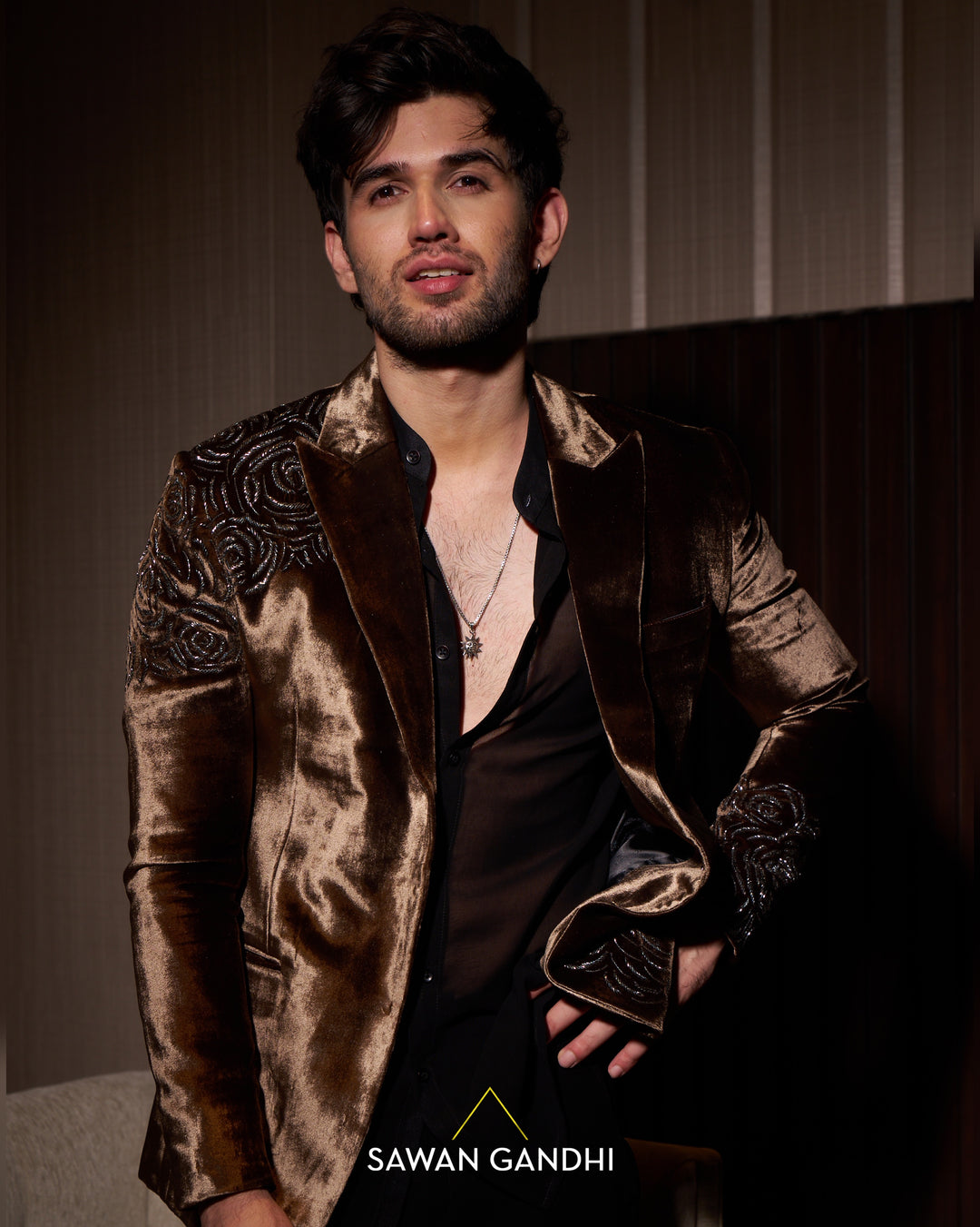 Metallic bronze velvet jacket